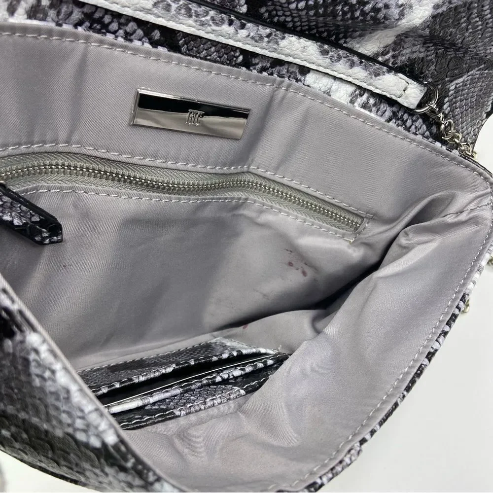 INC Faux Snakeskin Crossbody Clutch Black White